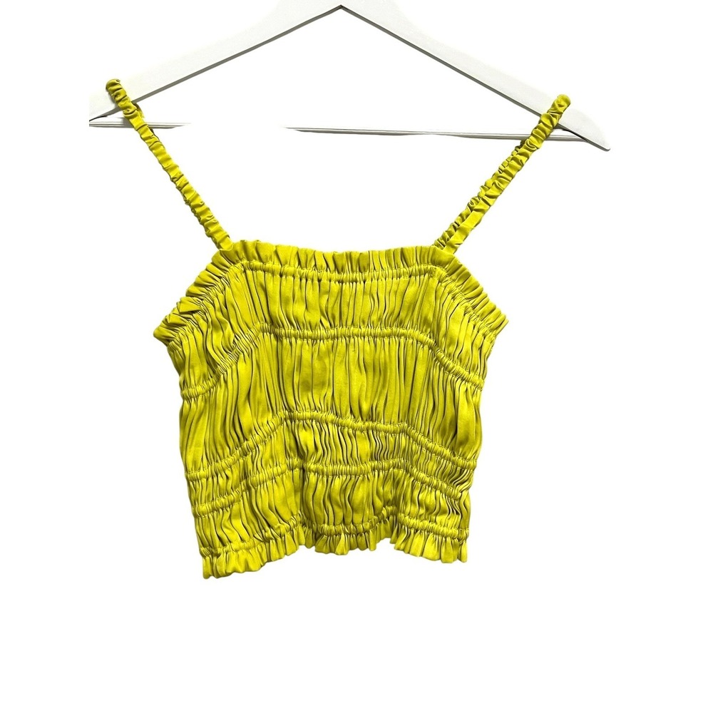 Hausen Smocked Camisole Women Size M Lime Green Ruched Crop Top Y2K Festival